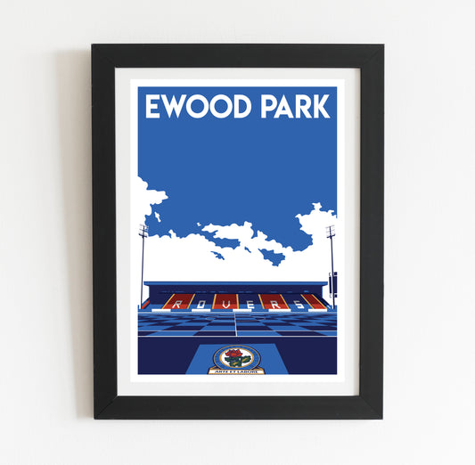 a framed poster of the ewood park stadium