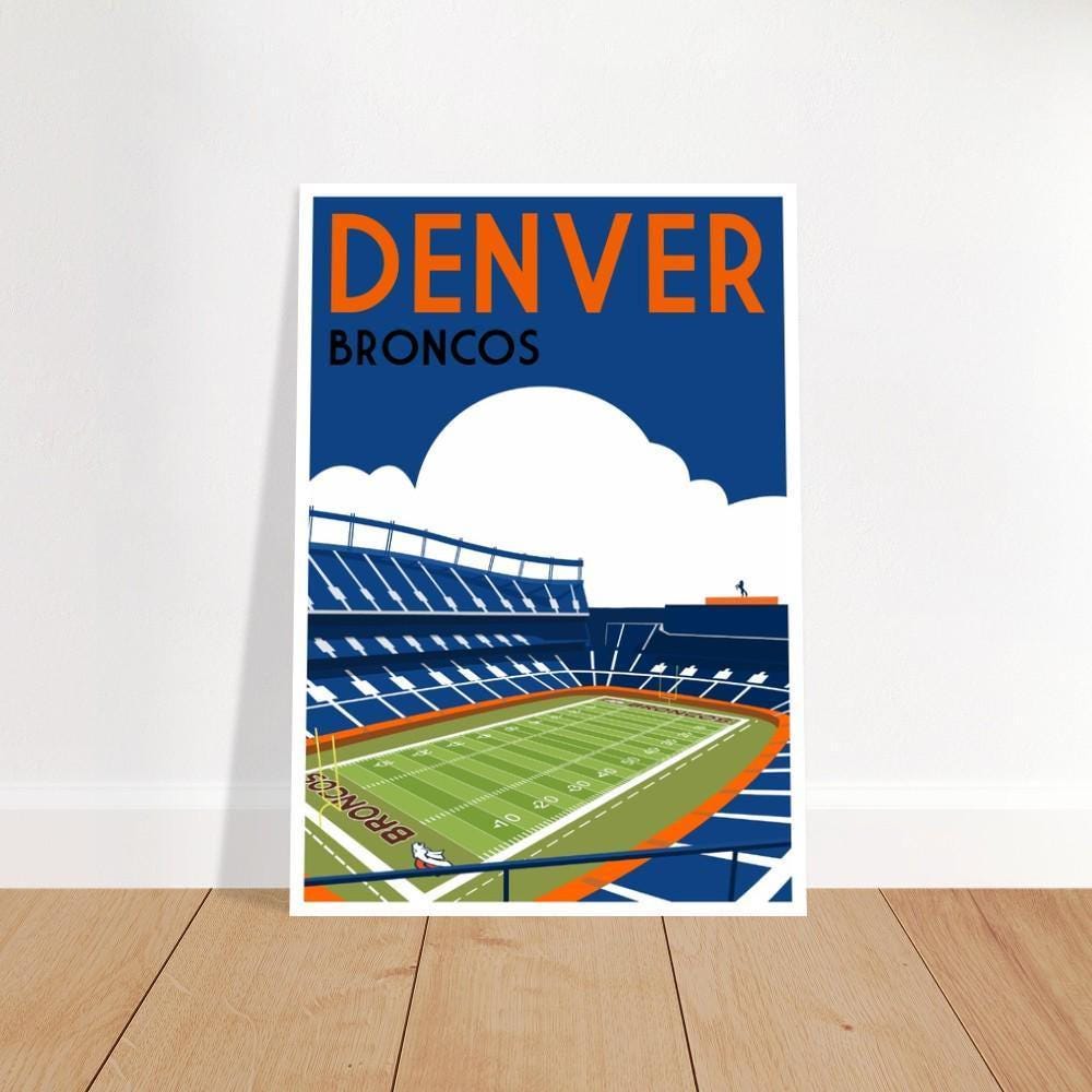 Denver Broncos, Mile High Stadium - Retro art print poster