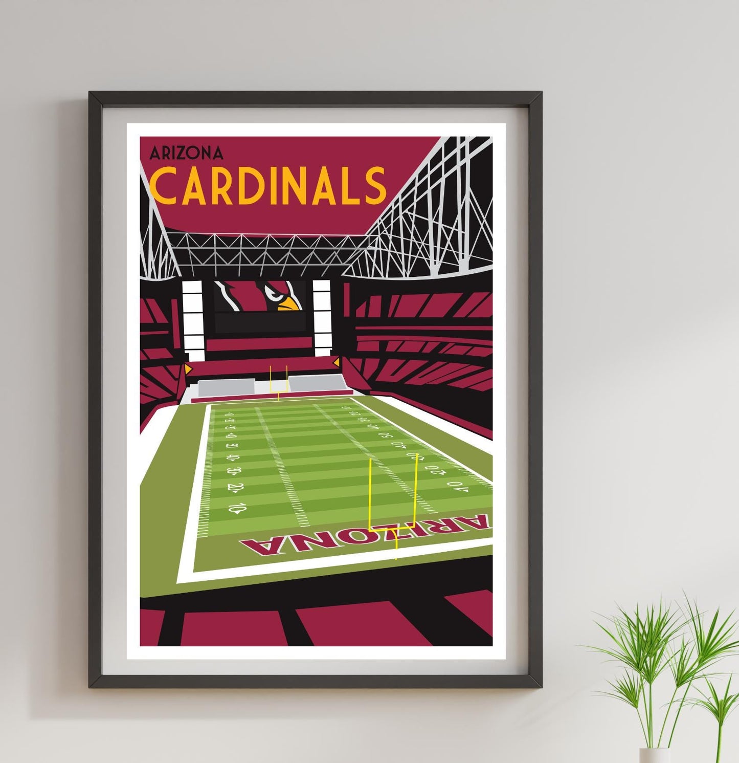 a poster of a stadium with a football field