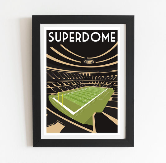 a framed poster of a stadium with a tennis court