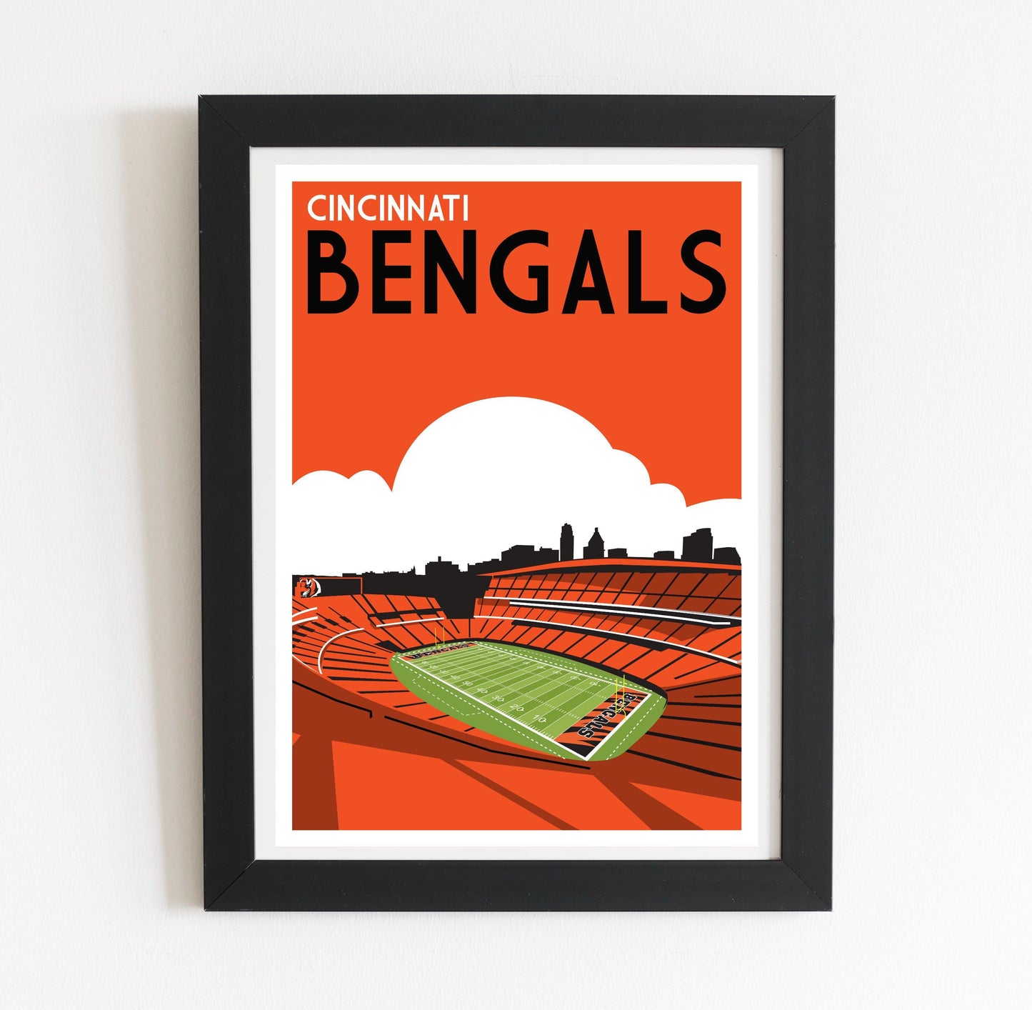 a framed poster of a stadium with the words bengals on it