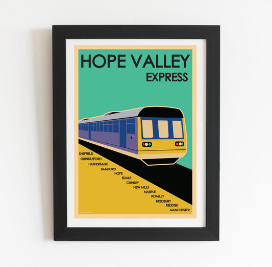 a poster of a train on a wall