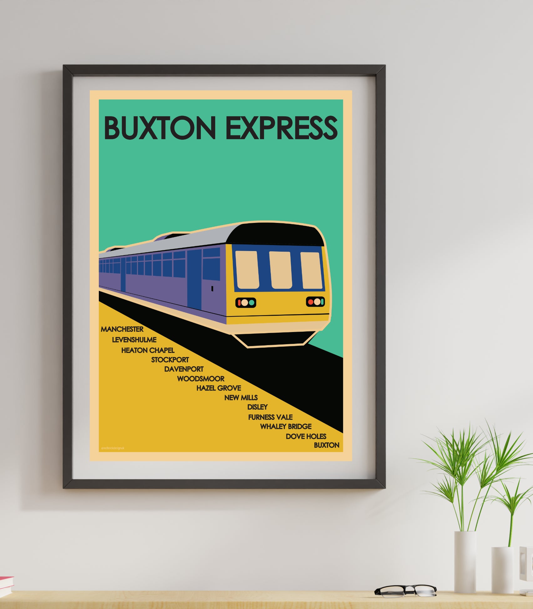 Buxton Express, Peak District Vintage Railway Travel Poster Art Print retro design home decor