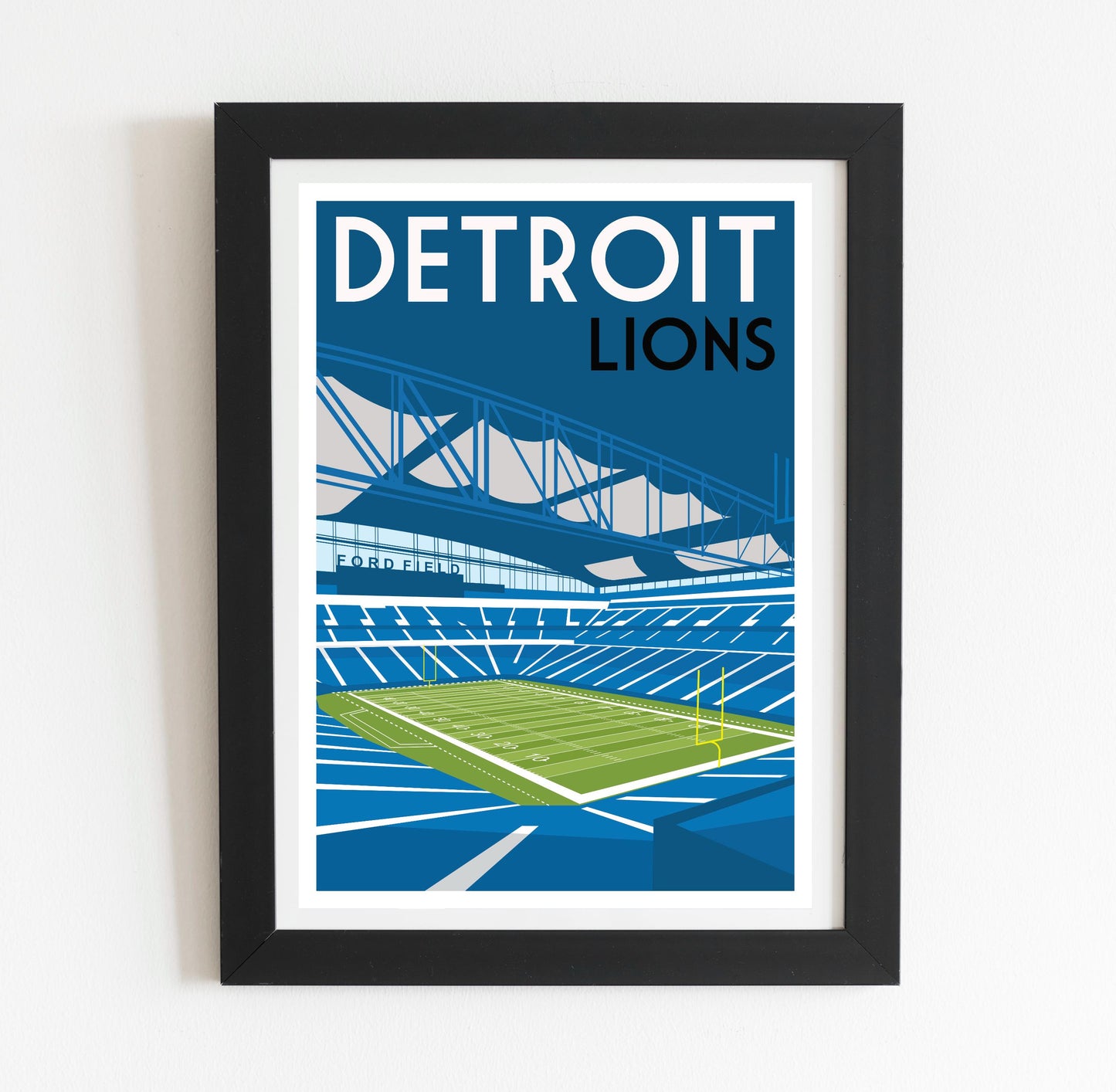 a framed poster of a stadium with a tennis court