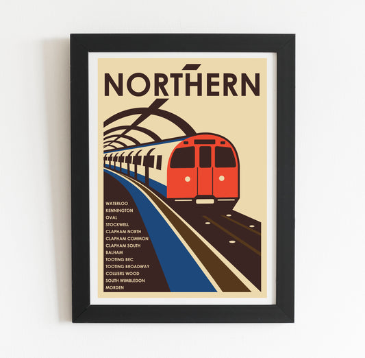 Northern Line (South), London Underground Tube vintage travel print poster