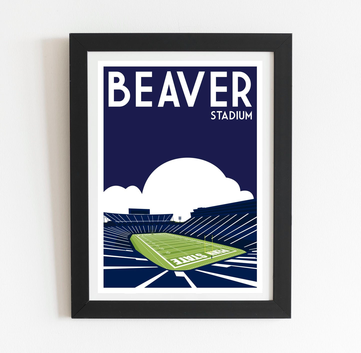 a framed poster of a stadium with a baseball field