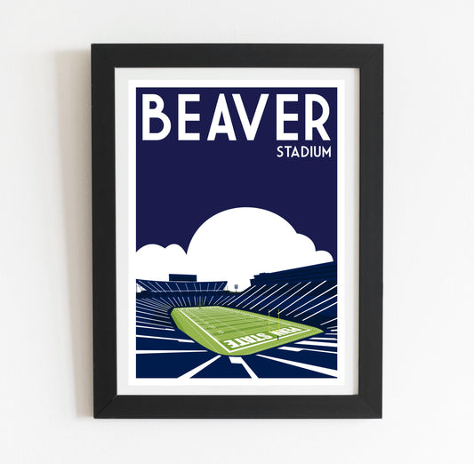 a framed poster of a stadium with a baseball field