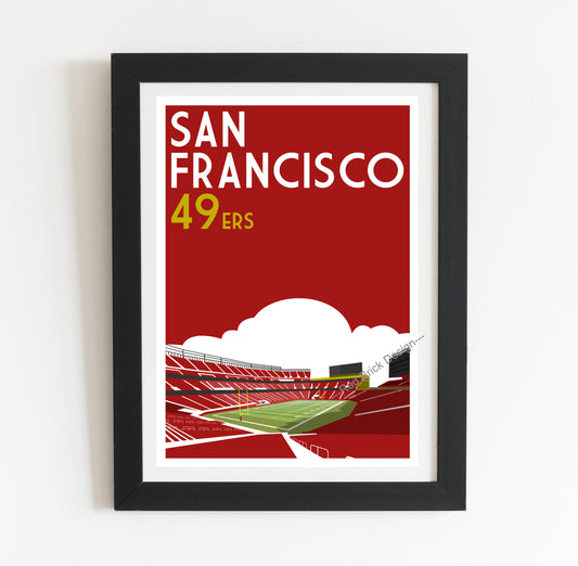 a framed poster of a stadium with a sky background