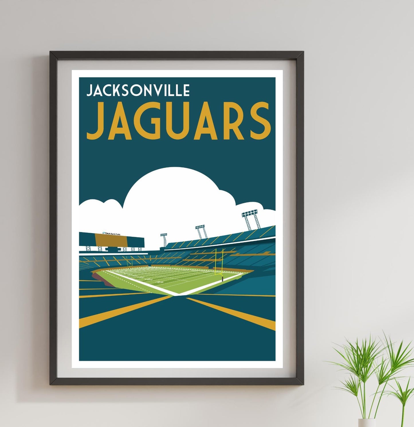 a poster of a stadium with a tennis court