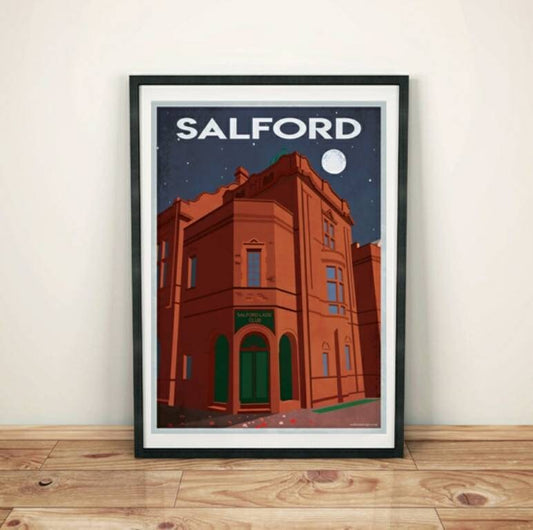 Retro minimalist art print of Salford Lads Club