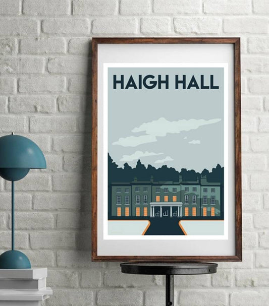 Haigh Hall Wigan retro style art print poster