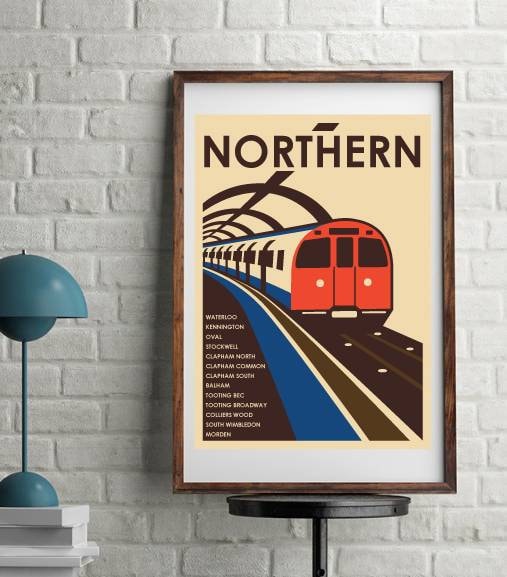 Northern Line South vintage travel print poster