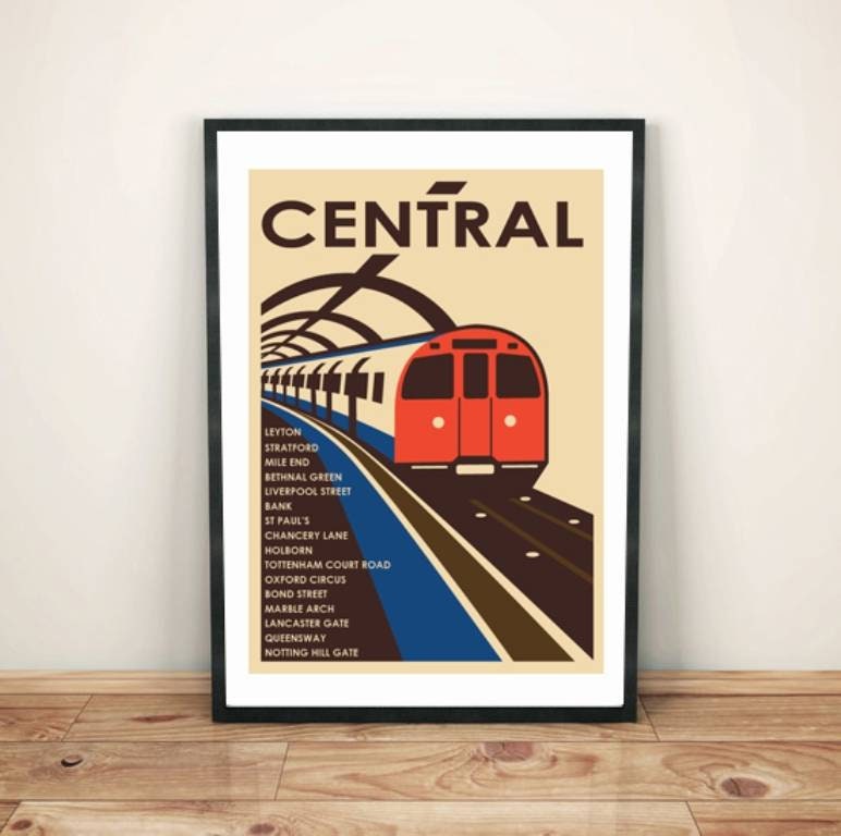 Central Line (Central) vintage train art print poster
