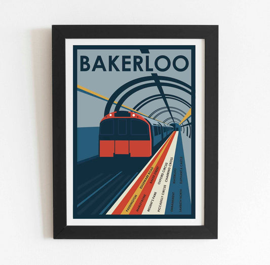Bakerloo Line South vintage train art print poster