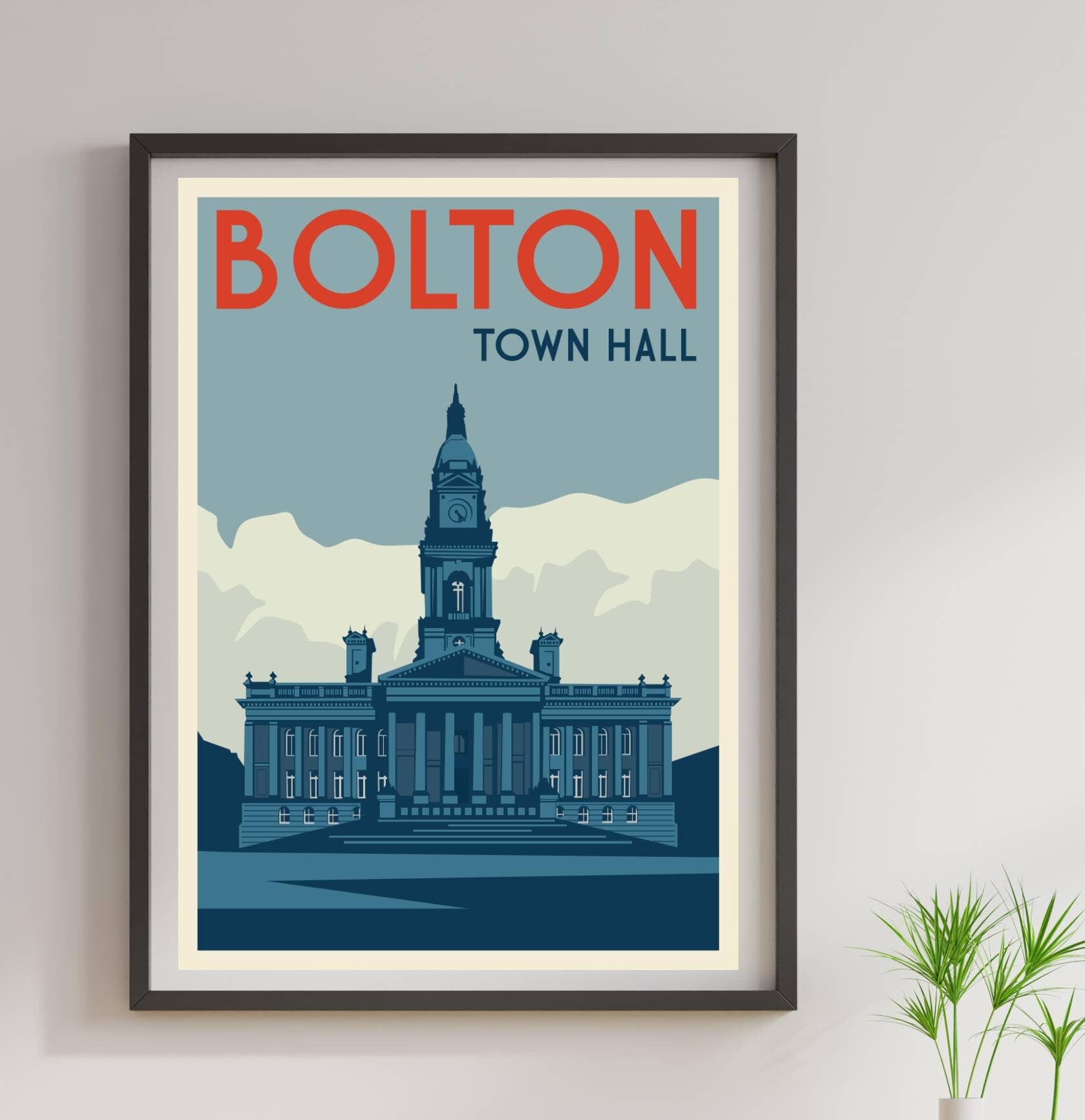 Minimalist design of Bolton's iconic Town Hall