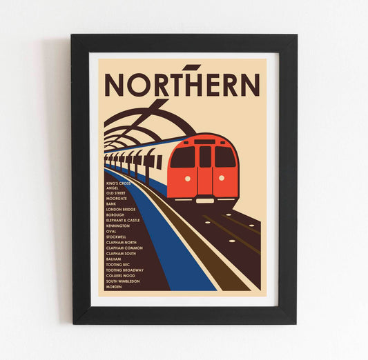 Northern Line South via Bank Vintage Travel Print