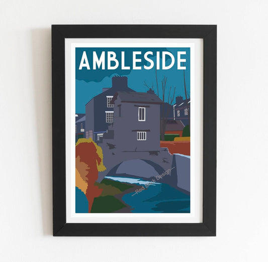 Retro Ambleside Lake District Art Print Poster