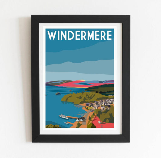 Windermere Lake District retro art print