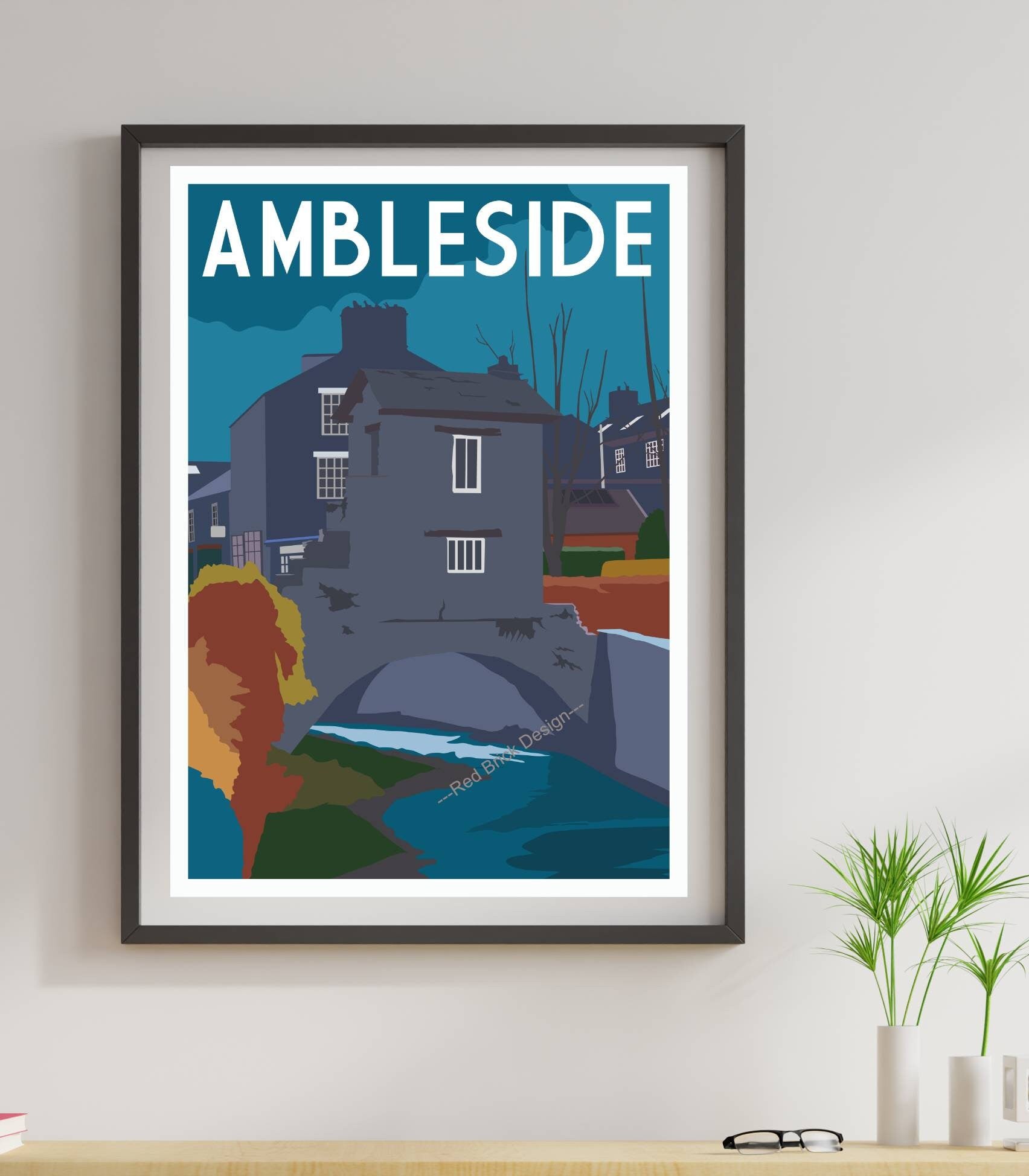 Vintage Ambleside Bridge House Design Poster