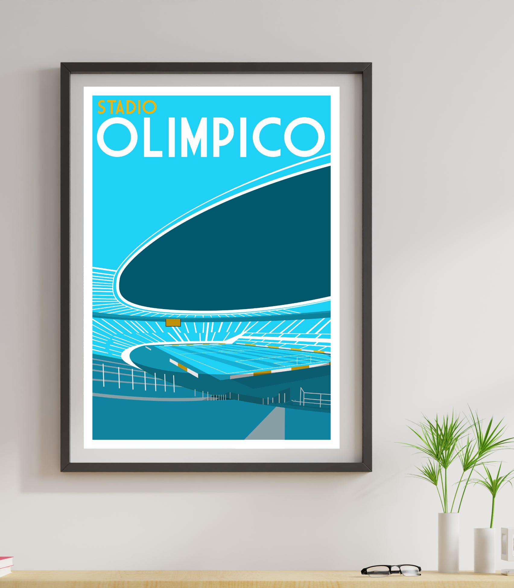 Retro art print of Lazio's stadium