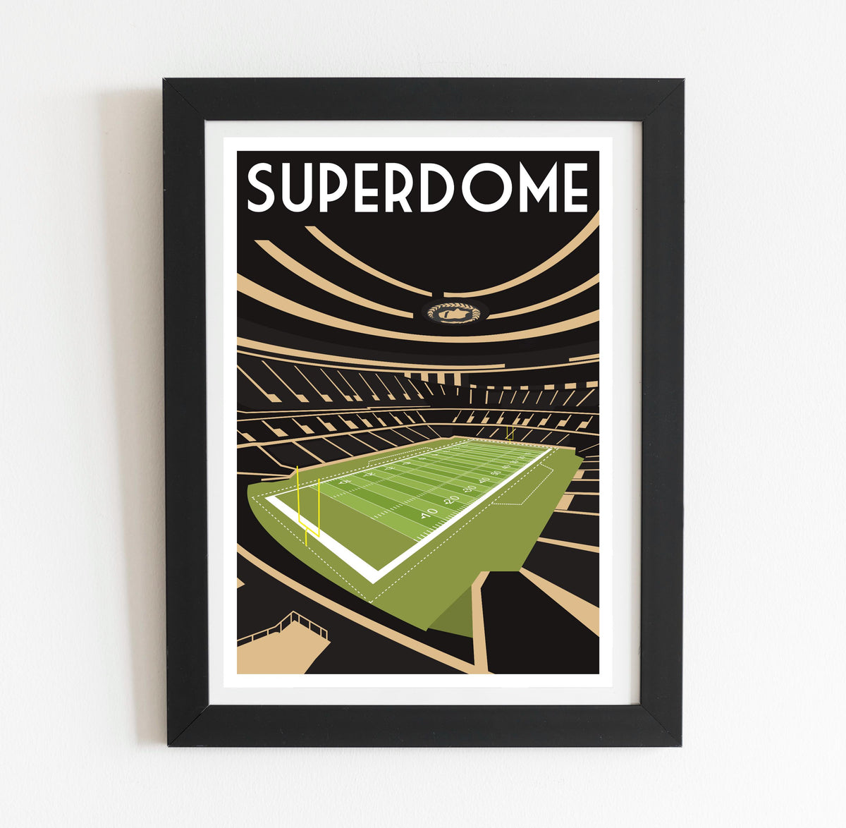 a framed poster of a stadium with a tennis court