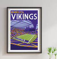 a framed poster of a minnesota vikings football field