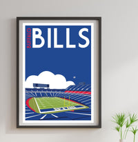 a poster of a football stadium with bills on it