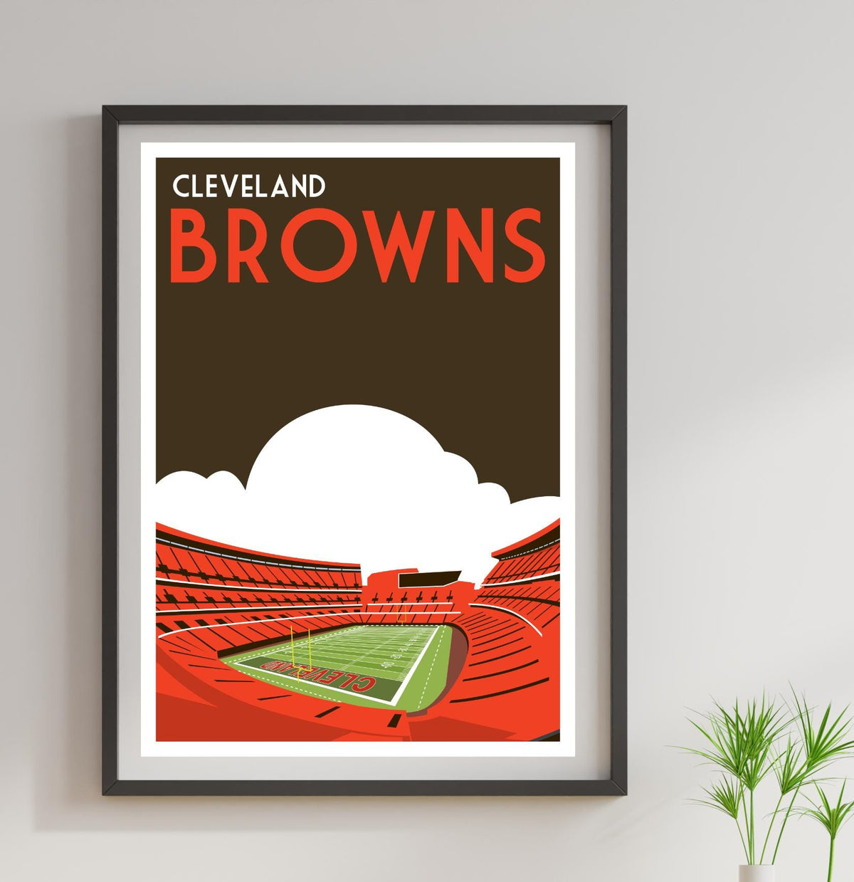 a framed poster of a stadium with a tennis court
