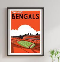 a poster of a stadium with a view of a football field