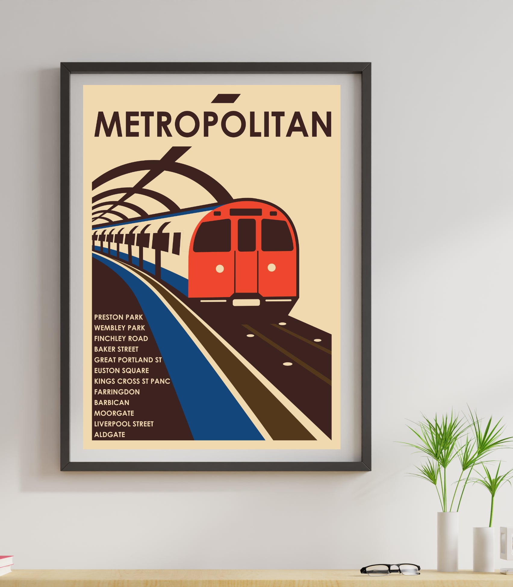 vintage Metropolitan line tube train retro poster artwork