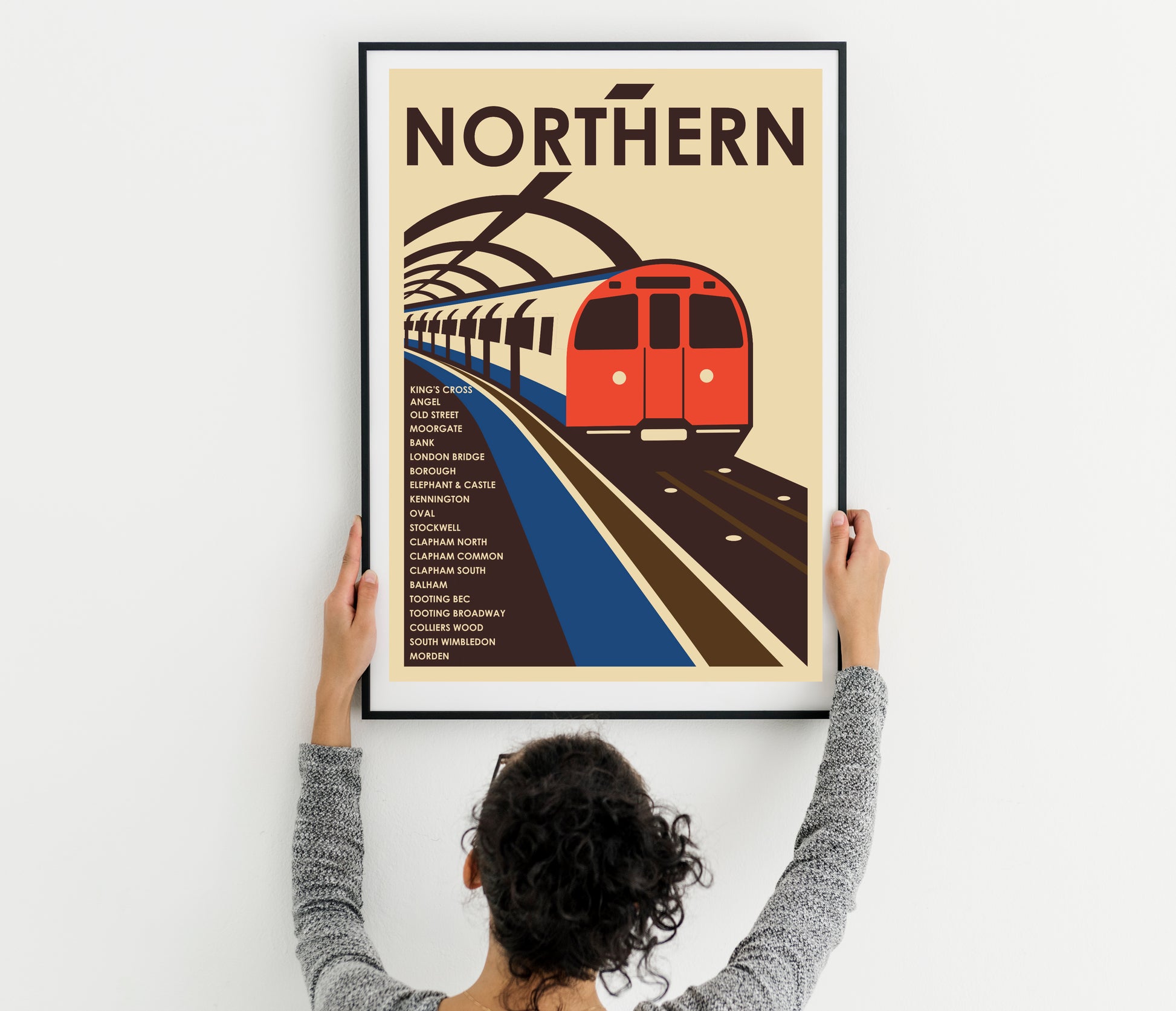 Northern Line (South - via Bank), London Underground Tube vintage travel print posterhome decor