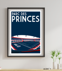 The image is a framed poster of a stadium, with the text "PARC DES PRINCES" prominently displayed.