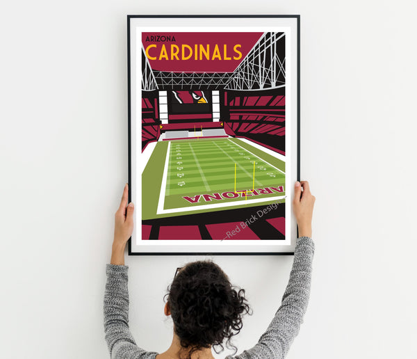 a woman holding up a poster of a tennis court