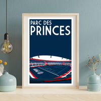 a framed poster of a stadium with the text "PARC DES PRINCES" prominently displayed.