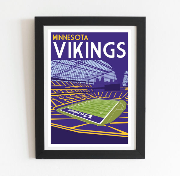 a framed poster of a minnesota vikings football stadium