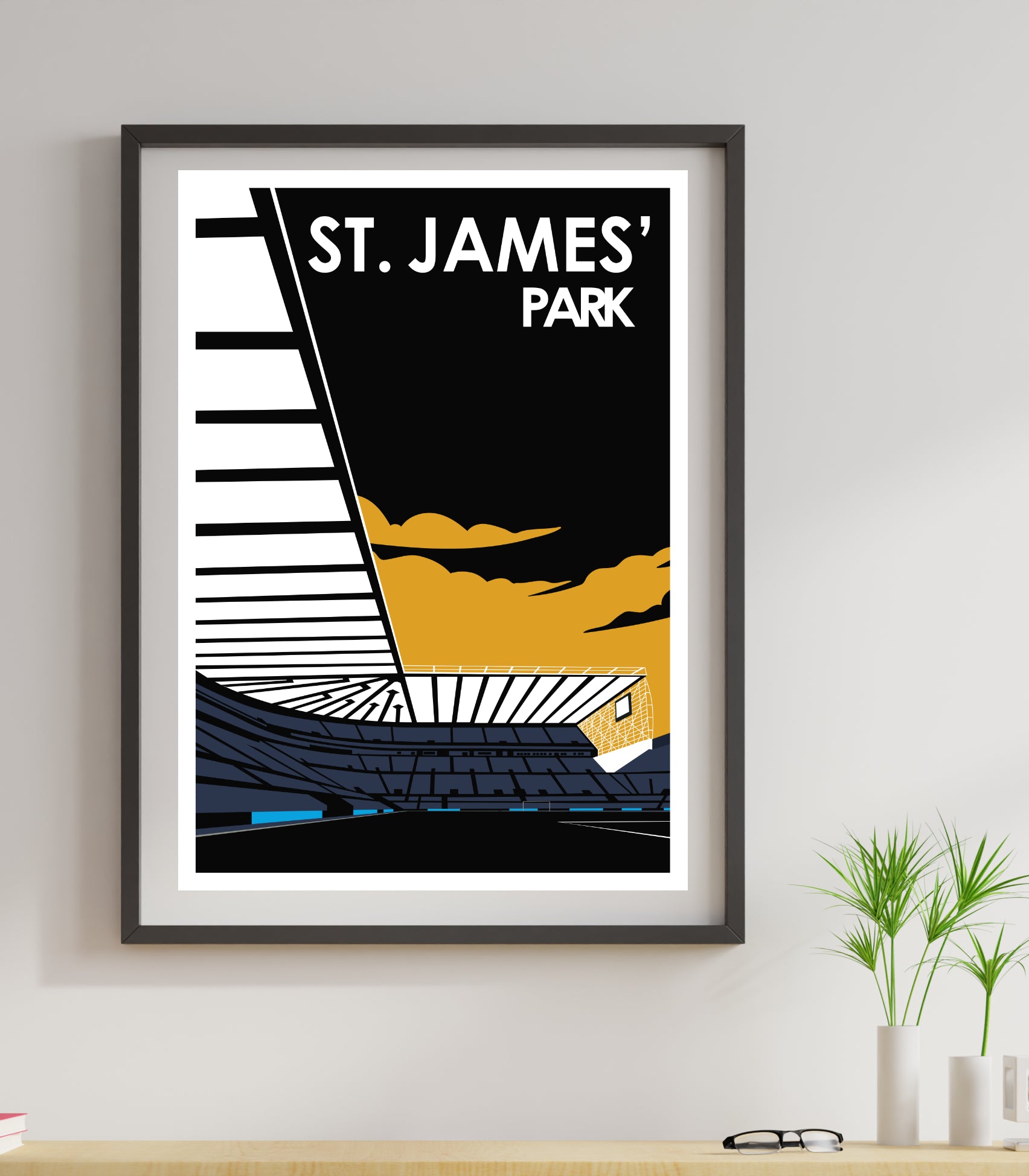 Newcastle United St James' Park Retro Style Art Print Poster home decor art deco style