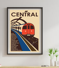 London tube underground poster of a picture of a train on a train track