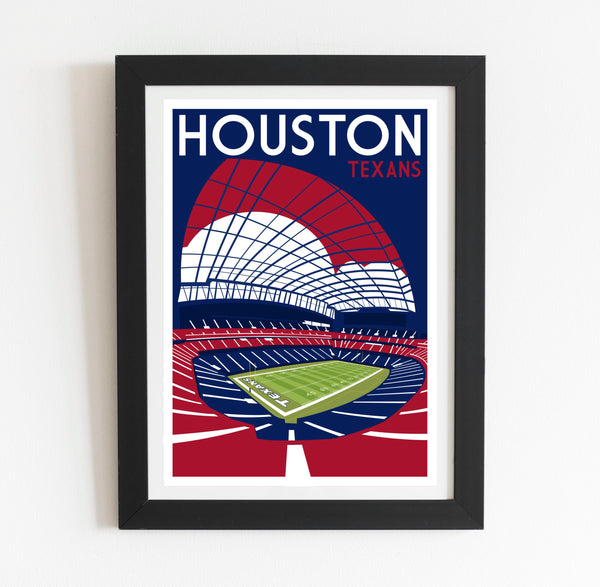 a framed poster of a stadium with a green field