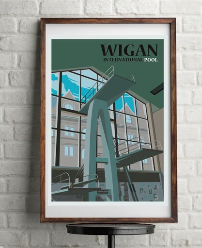 Vintage Wigan landmark artwork