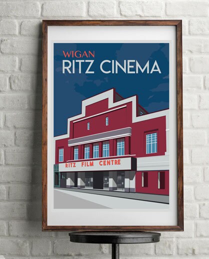 Retro art print of Wigan Ritz