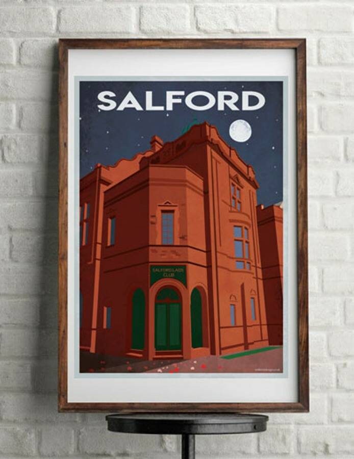 Retro minimalist art print of Salford Lads Club