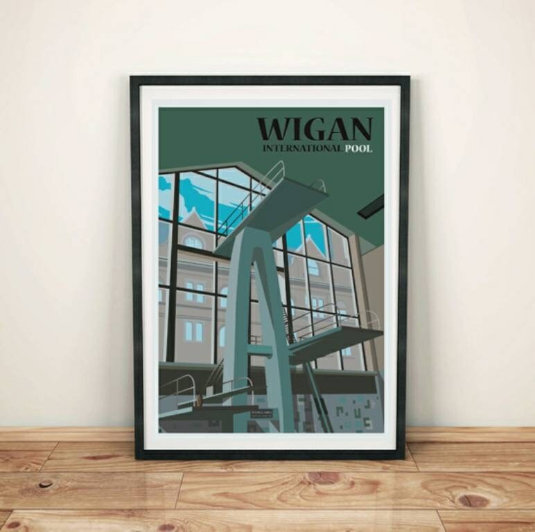 Retro art print of Wigan swimming pool