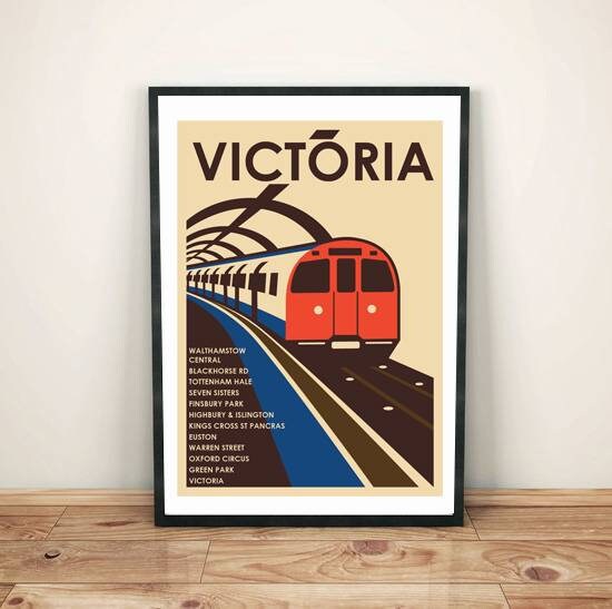 Victoria Line (North) vintage train art print poster