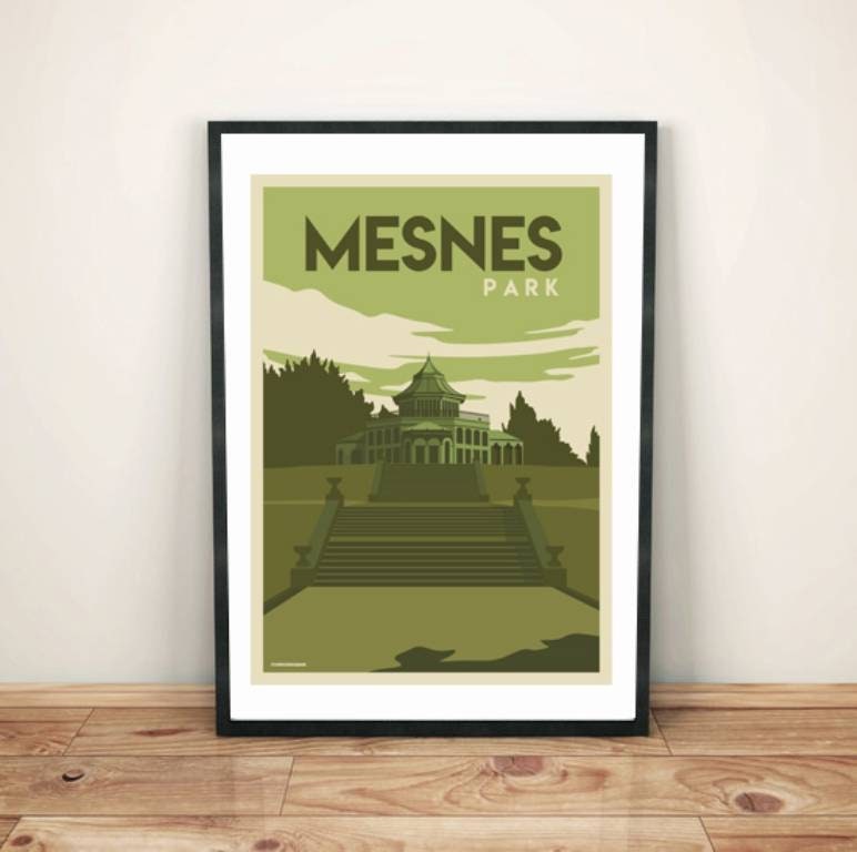 Mesnes Park Wigan Park retro art print poster