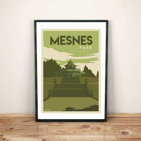 Mesnes Park Wigan Park retro art print poster