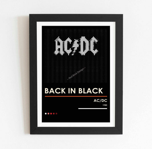 AC/DC Back in Black Pixel Dot Art Poster