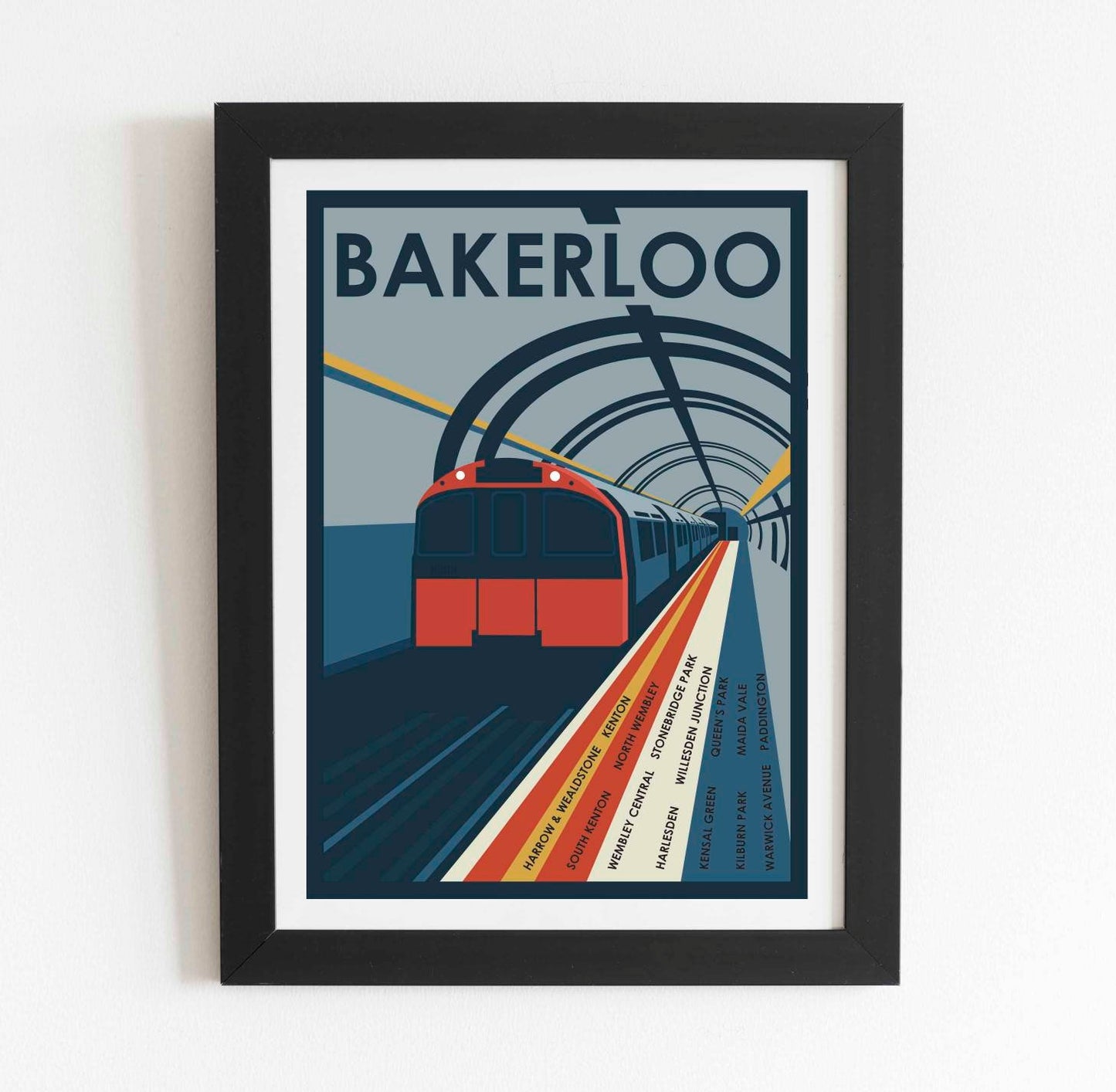 Vintage train art print poster of Bakerloo Line (North) London Underground Tube