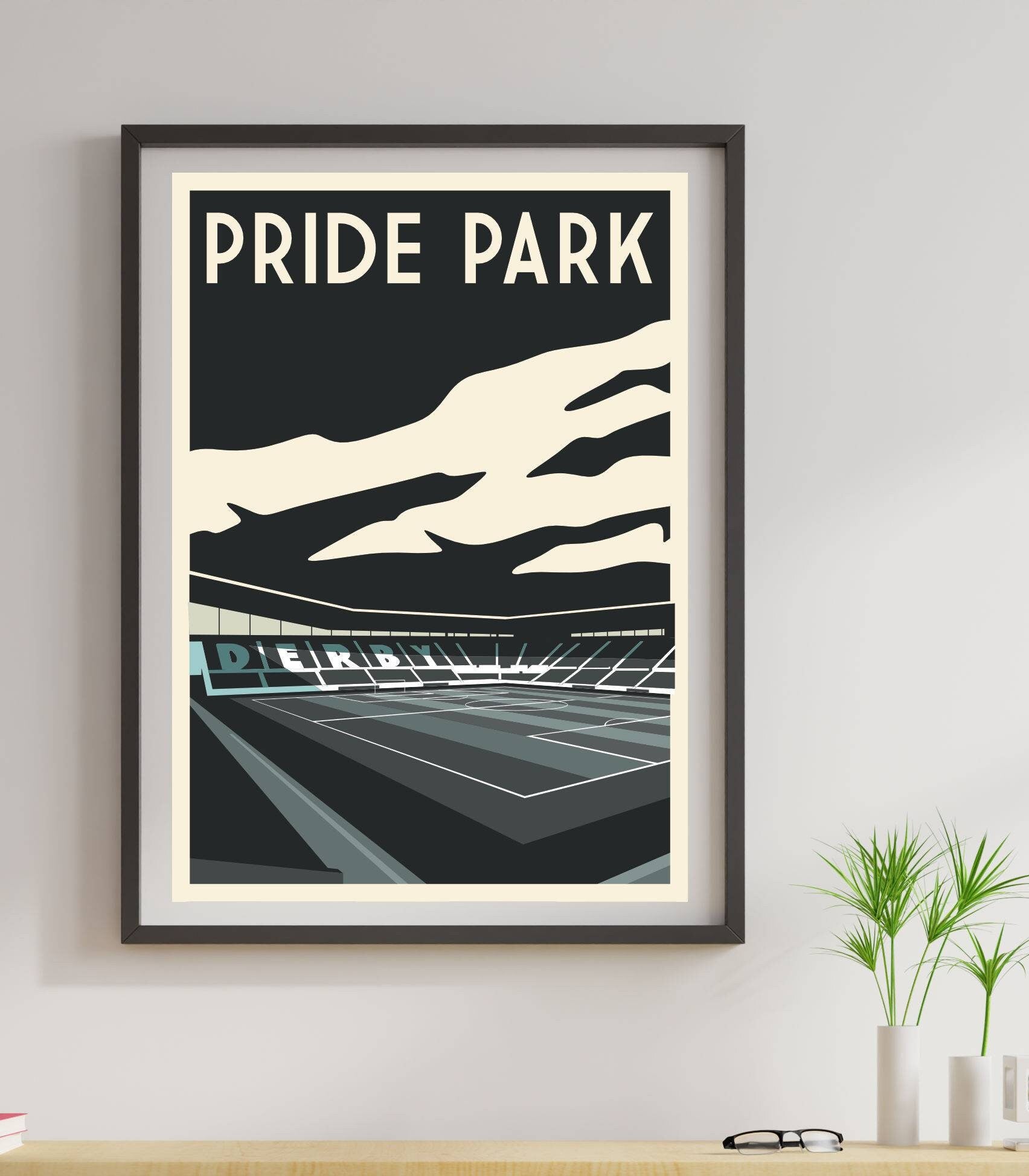 Retro Derby County Pride Park football stadium poster