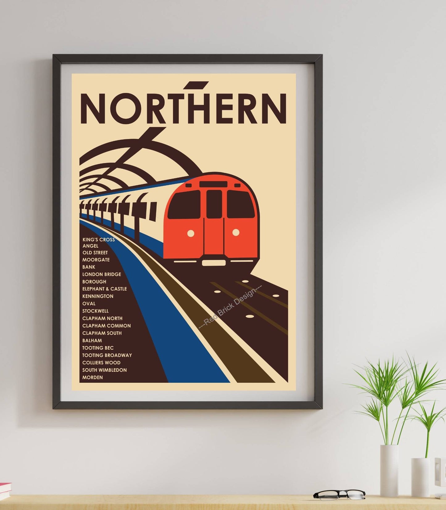 Northern Line (South - via Bank), London Underground Tube vintage travel print posterhome decor