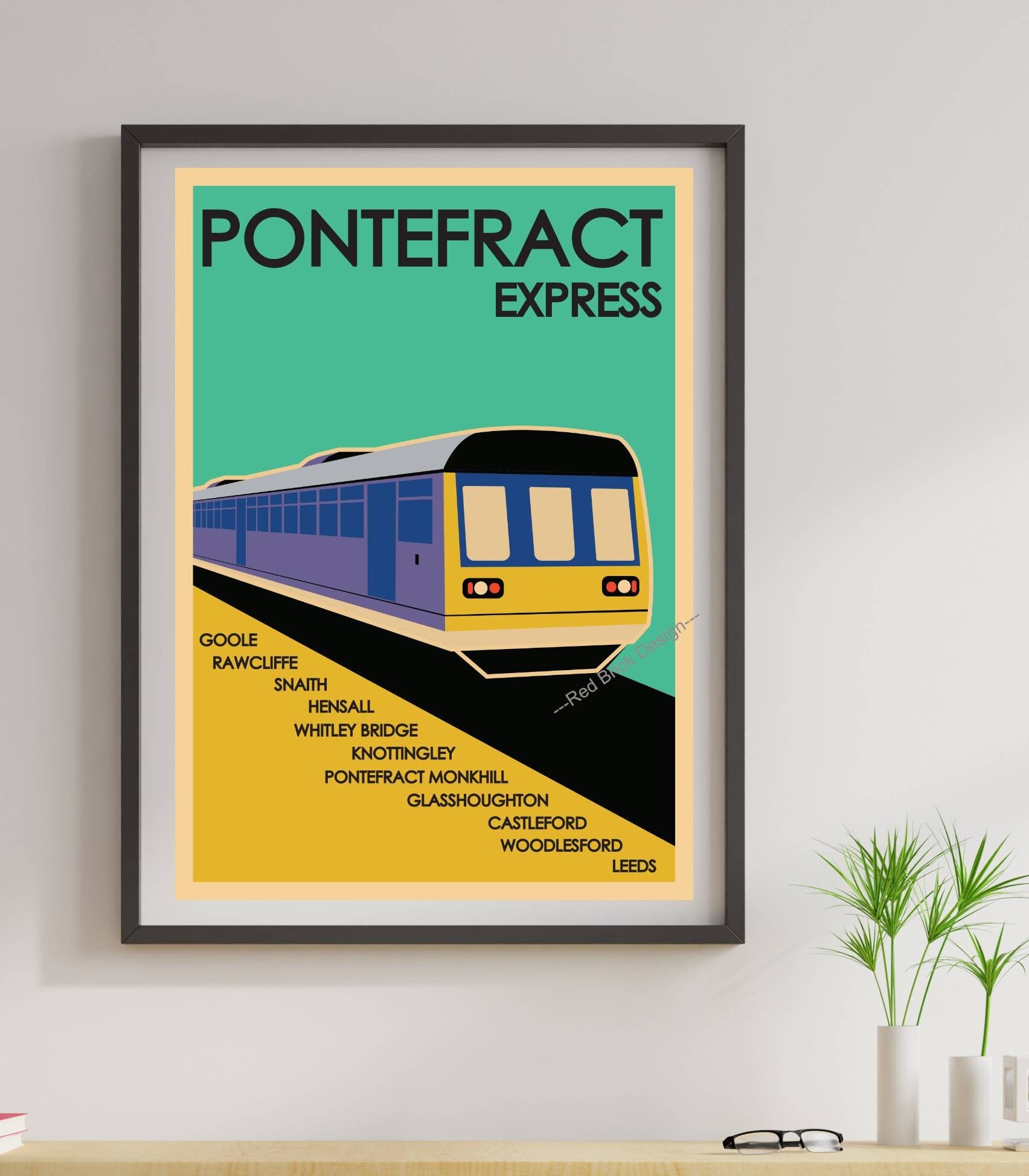 Vintage train travel poster for home decor